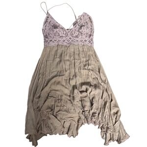 Free‎ People Lace Smocked Mini Dress Boho Festival Fairy Cottage Size Medium
